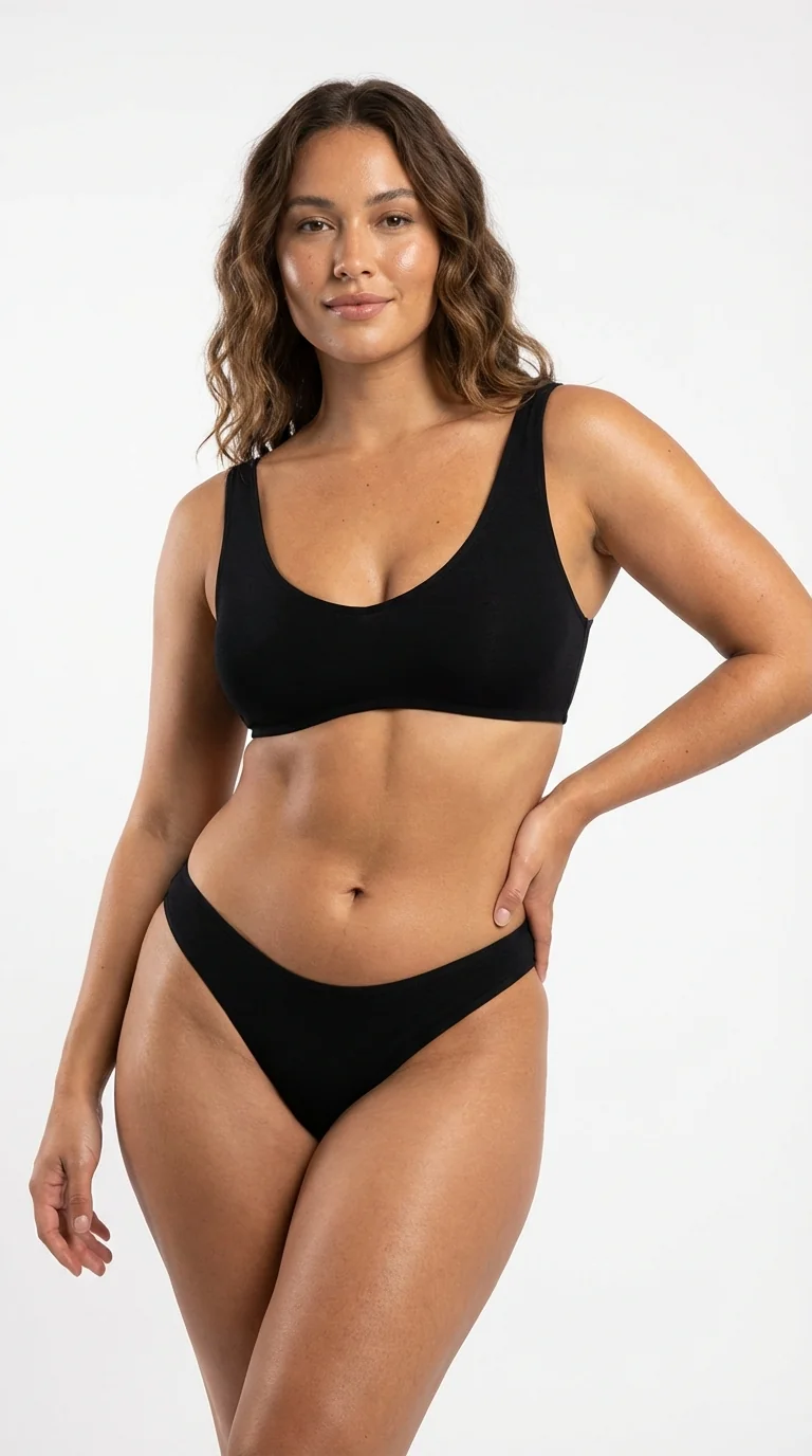 Siyah Pamuk Karışımlı Tanga - Yan Görünüm